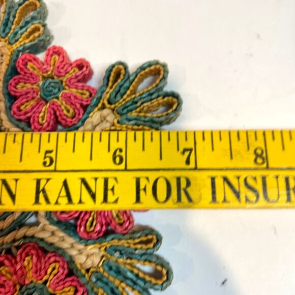 Handcrafted Raffia Woven Coasters Ornaments Set Of 3 Floral & Geometric Designs - Picture 7 of 9